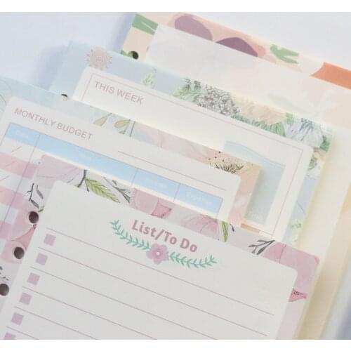 Domikee cartoon flower design 6 holes refilling inner papers core for binder notebooks:daily weekly planner,blank,grid,list A5A6