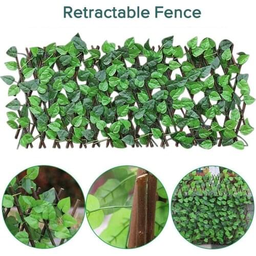 Retractable Artificial Fence Expandable Privacy Wood With Green Ivy Leaf Extension Fencing For Courtyard Garden Decoration