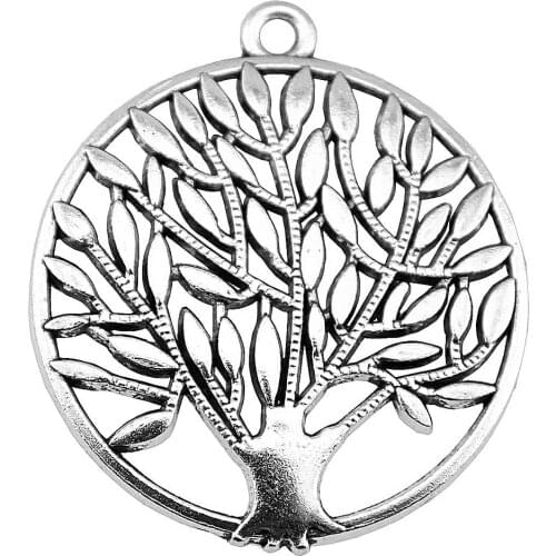 WYSIWYG 4pcs 42x37mm Pendant Tree Round Round Tree Charm Pendants For Jewelry Making Antique Silver Color Round Tree Pendants
