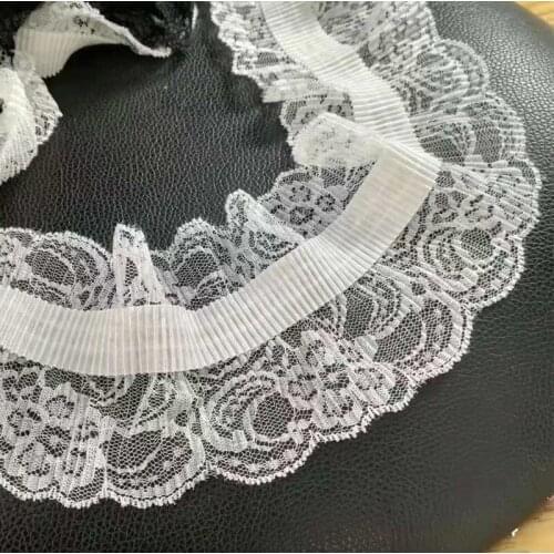 1Yards Cotton Stretch Lace Trim Material Tulle Fabric Black White Elastic Lace Applique Ribbon 9cm Wedding Dress dentelle PL18