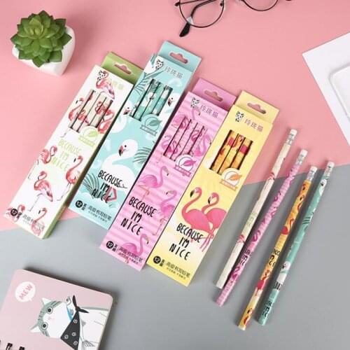 12pcs/box Log Pencil Cartoon Flamingo Standard Wood Pencil Writing Drawing HB Tool School Supply Student Promotional Stationery