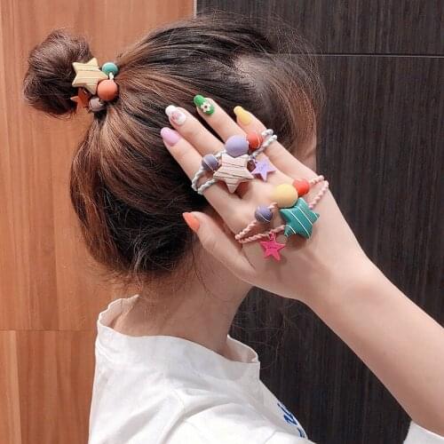 120pcs/lot DIY Simple Striped Five-pointed Star Balls Hair Band Beads Rubber Band Hair Styling Tools Accessories HA1348