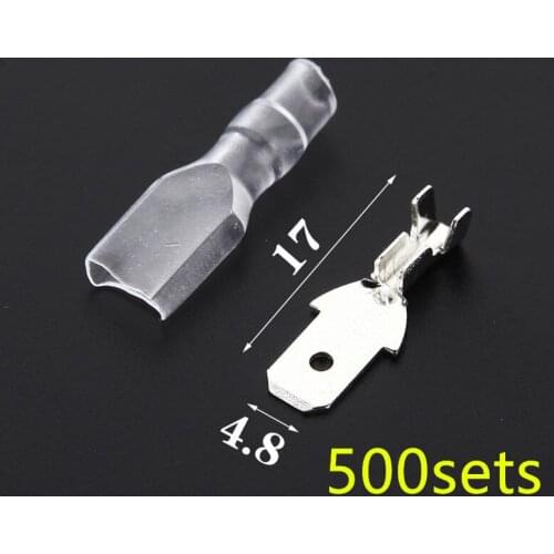 500sets 4.8 mm with transparent sheath inserted spring 4.8mm male connector terminal Faston with insulator for wire