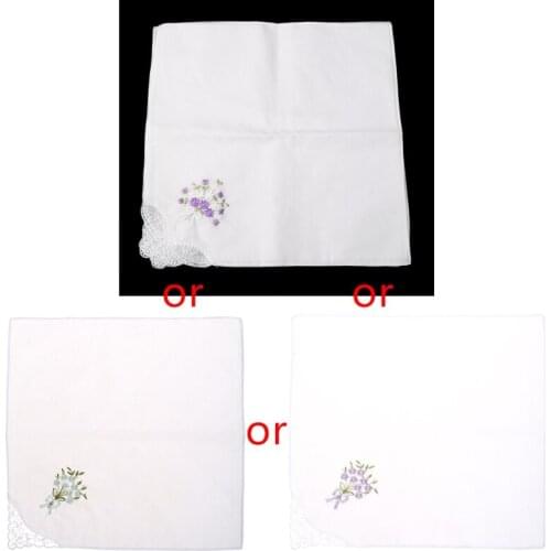 6 Pcs Vintage Cotton Ladies Embroidered Lace Handkerchief Women Floral Hanky L93F