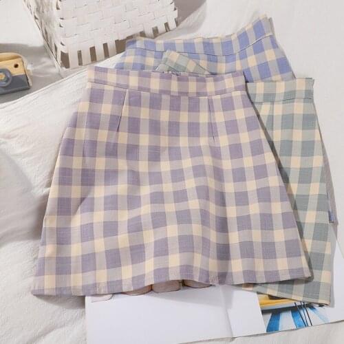 Abrini Women Preppy Color Plaid Skirts Women Sweet Chic Short Skirts Fashion Sexy Mini High Waist Skirts Summer 2021