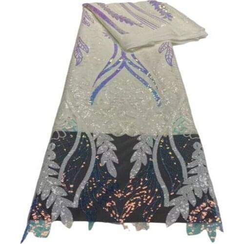 White French Sequins African Tulle Mesh Lace Fabric Royal blue High Quality Nigerian Net Lace Fabrics For Women Party Wedding