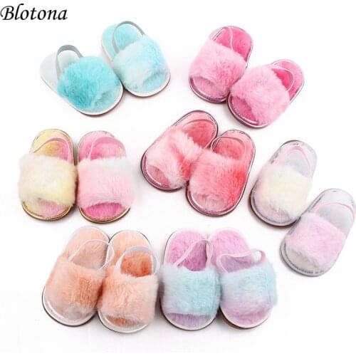 Blotona Baby Girl Anti-Slip Tie-dye Print Bedroom Shoes Winter Warm Plush Slippers First Walker Newborn Infant Soft Sole Sandals