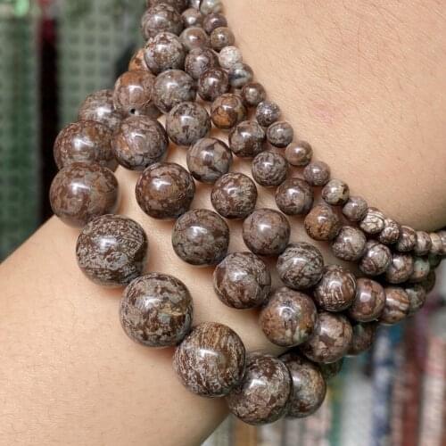 Natural Coffee Snowflake Jaspers Stone Beads For Jewelry Making Round Loose Beads Diy Bracelet Necklace Charms 4 6 8 10 12mm 15