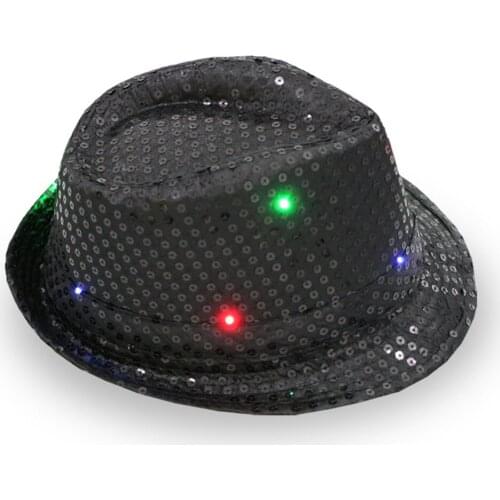 Black Children Fedora Hat Sequin Derby Cap Men Fedoras Formal Hats Women Jazz Led LED Light Up Shiny Night Party Headwear Unisex