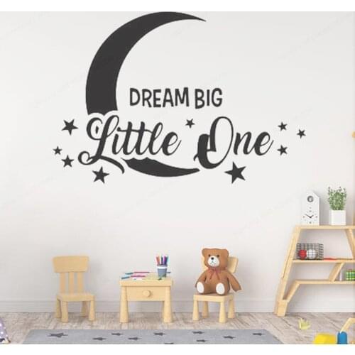 Nursery Room Decor Vinyl Art Stickers Motivation Quote Dream Big Little One Wall Decal Moon And Stars Vinyl Wall ArtSticker HL48