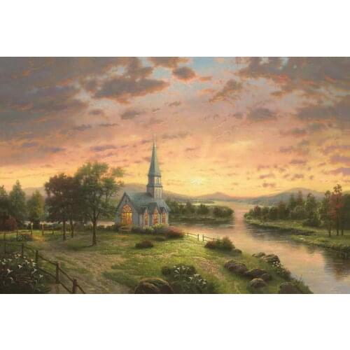 Sunrise Chapel Thomas Kinkade HD Canvas Print Living Room Bedroom Wall Pictures Art Painting Home Decoration No Frame