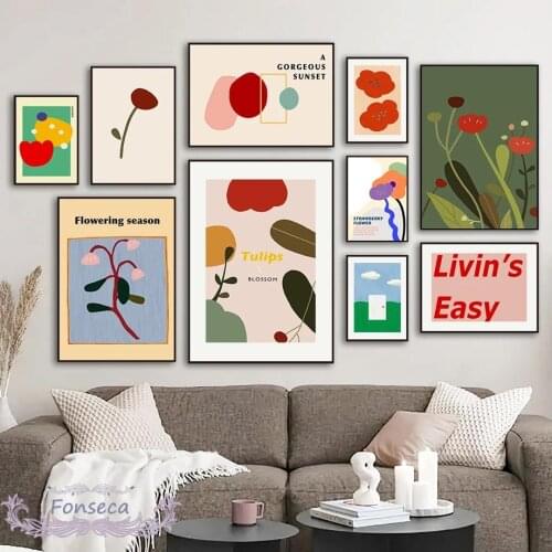Colorful Flower Season Illustration Canvas Painting Tulip Blossom Leaf Cloud Posters and Prints Wall Art Nordic Pictures