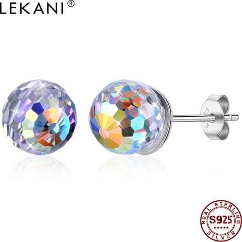 LEKANI 925 Sterling Silver Stud Earrings For Women Color ball Austria Crystal Party Fashion Classic Earrings Gift Hot Sale