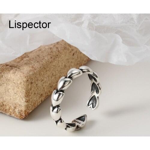 Lispector 925 Sterling Silver Retro Love Hearts Rings for Women Vintage Adjustable Open Ring Female Jewelry Couple Gifts