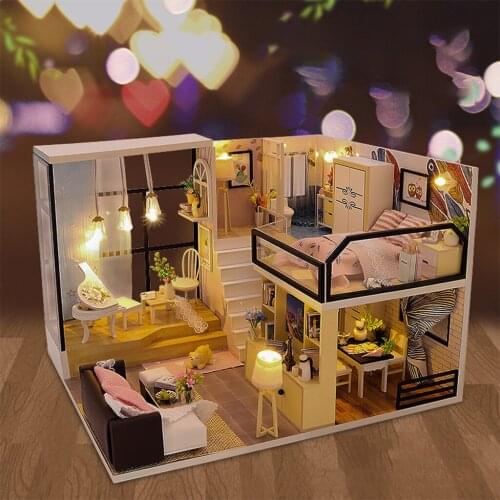 DIY Miniature Dollhouse with Realistic Furniture Kit w/ LED Light Battery Case Wooden Cottage Creative Room Model Toys for Kids