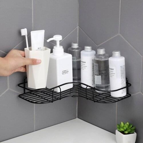 Bathroom Shelf Wall Mounted Iron Shower Shelf Punch Free Shampoo Storage Holder Corner Kitchen Shelves Bathroom Accessories