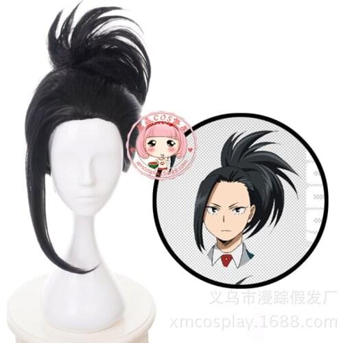 2019 New My Hero Academia Black Cosplay Wig Boku no Hiro Akademia Momo Yaoyorozu Synthetic Hair Wig Cap anime cosplay