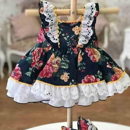 2020new Summer Spanish Girls' Court Style Dress Black Flower Dress Lolita Princess Dress Birthday Dress Kids Dresses for Girls