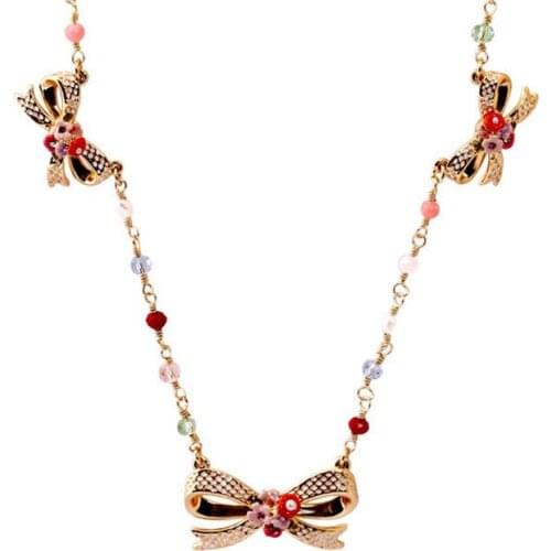 European and American New Style Fashion Enamel Glaze Painted Three Bow Necklace Female Flower Short Chain Clavicle Chain Jewelry