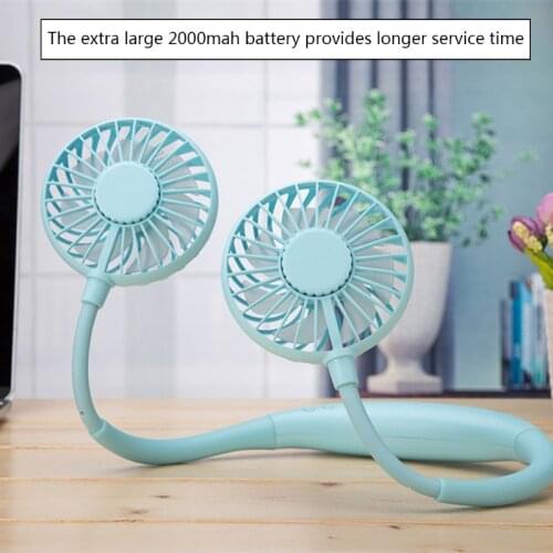 Hand Free Sports Dual Fan Portable Neck Band Hanging USB 2000MA Battery Rechargeable Mini Cooler Fan With lights and fragrance