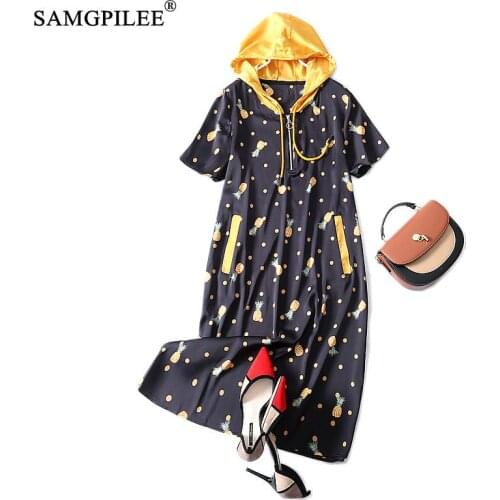 Casual Womens Dresses 2021 Summer New Funny Pattern Hooded Collar Knee Length Chiffon Elegant Black Dress For Woman 4XL