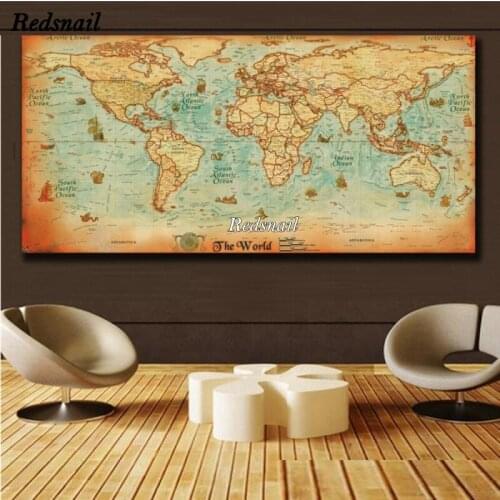 Retro world map Diamond Painting Full square mosaic painting style New DIY Sticking Round Drill Cross Embroidery 5D Decor EE753