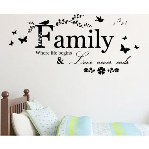 Love Family Where Life Begins Love Never Ends Removable Wall Stickers Parlor background Art Bedroom Home Decor Mural Decal
