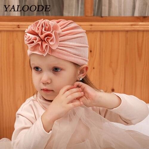 YALOODE Lovely Flower Baby Hat Soft Gold Velvet Baby Girl Hat Newborn Turban Infant Toddler Cap Kids Beanie Hat Baby Accessories