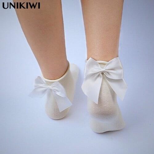 Chic Streetwear Womens White Bow Socks.Casual Female Hit Colors Short Socks.Ladies Lolita Style Bow knot Sox.C-0188