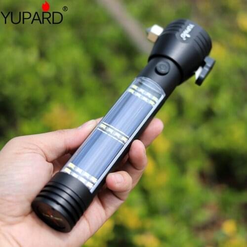 Solar LED Flashlight 9-in-1 Multi-function Safety Hammer Flashlight USB Built-in Battery with Magnet Survival Emergency Tool