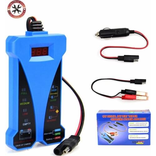 12V Digital LED Display Battery Tester Smart Alarm Battery Voltmeter Alternator Charging Analyzer With Clips for Car Motorcycle