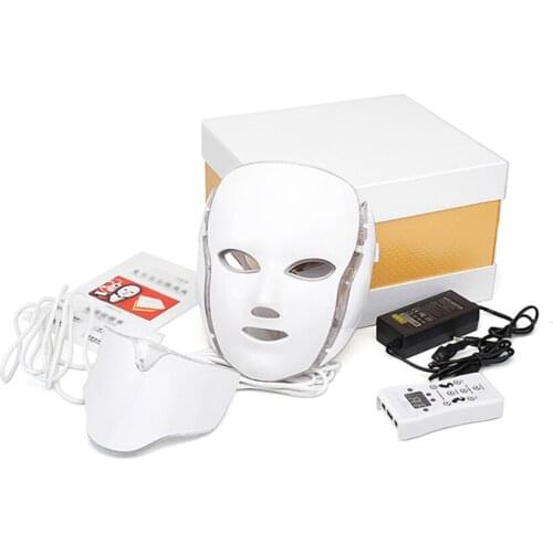 LED Light Facial Beauty Device 7 Color With Neck Light Therapy Beauty Skin Care Whitening Shrink Pores Device for Home Care Tool