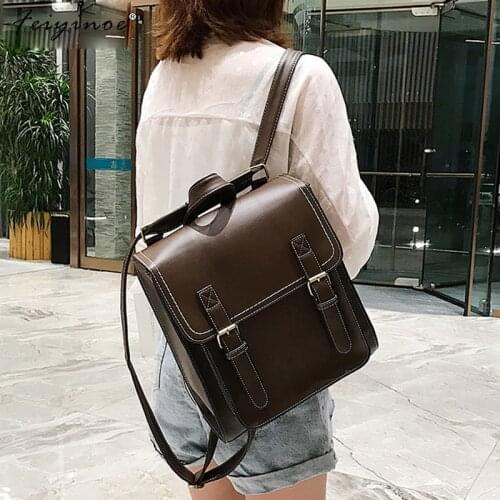 Vintage Backpack Female Pu Leather Bag Womens Backpack Fashion School Bag Shoulder Bag for Girls High Quality Leisure Sac a Dos