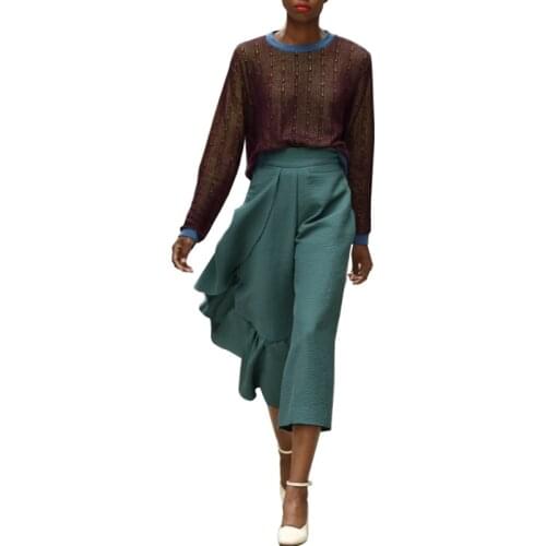 AEL Ruffles Asymmetric Wide Leg Pants Women High Waist Irregular Calf Length Casual Trouser Femme Fashion OL Clothing