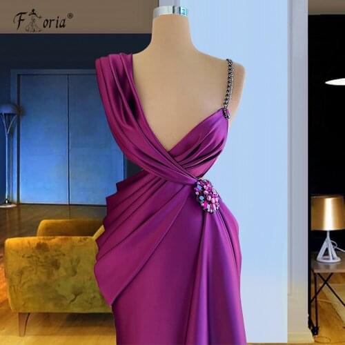 Elegant Backless Long Evening Dresses Purple Satin Crystals Celebrity Dress Deep V Neck Pleats Woman Party vestidos formales