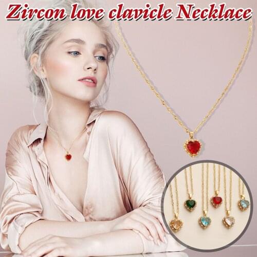 Women Necklace collares para mujer Simple Multicolor Love Crystal Clavicle Chain Pendant Necklaces Boho Trendy Jewelry Gifts
