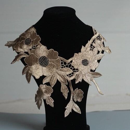 Gold Lace Collar Applique Neck Neckline Flower Venise Lace flower Wedding Dress Garment Accessories
