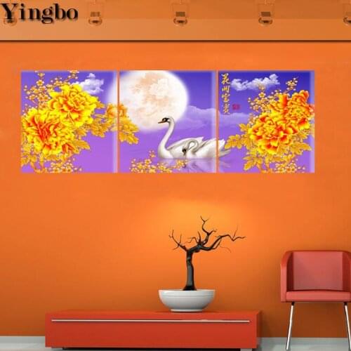 3 PCS DIY Diamond Painting Swan Lake scenery Diamond Embroidery Full Square Round 5D Cross Stitch Rhinestone Mosaic Peony Flower