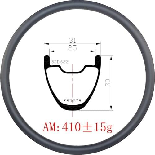 410g 29er carbon rims MTB AM 31mm clincher tubeless 30mm deep 25mm inner width UD 3k 12k glossy matte 24H 28H 32H mountain bike