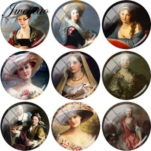 JWEIJIAO 5pcs Glass Cabochon Vintage French Woman Art Picture Glass Dome Beads DIY Cuatom Earrings Keychain Necklace Accessories