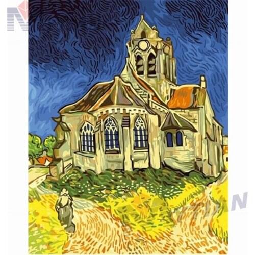 5D DIY Full Drill Square & Round Diamond Painting Embroidery Set Van Gogh The Church at Auvers Mosaic Painting Home Decoration