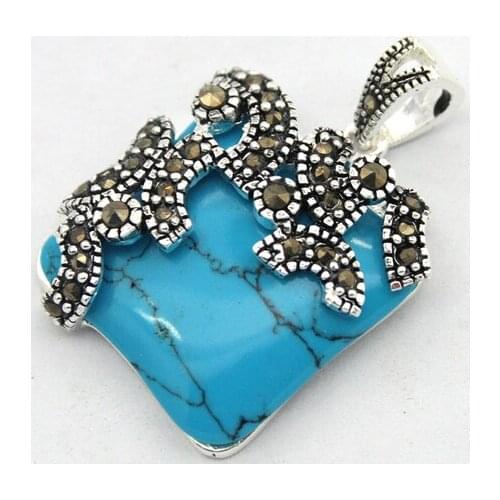 925 STERLING SILVER & MARCASITE INLAY NATURAL Turquoise PENDANT 20*20mm
