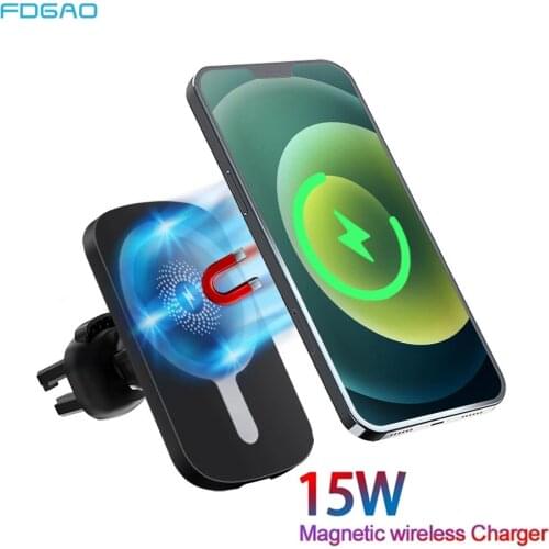 FDGAO Automatic Clamping 15W Magnetic Wireless Car Charger For Magsafe iPhone 12Pro Air Vent Qi Fast Charging Phone Mount Holder