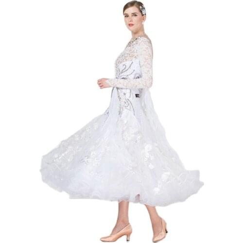 B-17155 Elegant white smooth ballroom dress ballroom dancing waltz dress foxtrot dance dresses for women tango dress