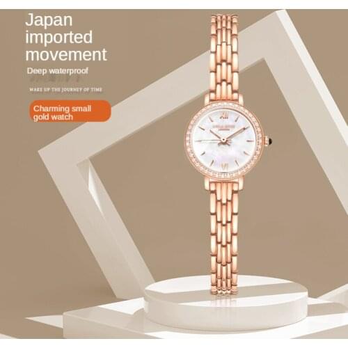 Watch female 2021 new white mother-of-pearl dial diamond small gold watch fashion waterproof ladies casual quartz watch