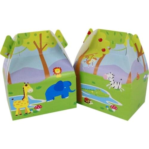 Jungle Animals Paper Candy Box Popcorn Box Kids Birthday Party Deco Baby Gender Reveal Packing Bag Forest Theme Party Supplies