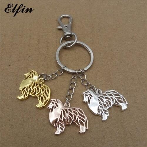 Elfin Trendy Rough Collie Key Chains Gold Color Silver Color Animal Pet Memorial Jewellery Shetland Sheepdog Key Rings