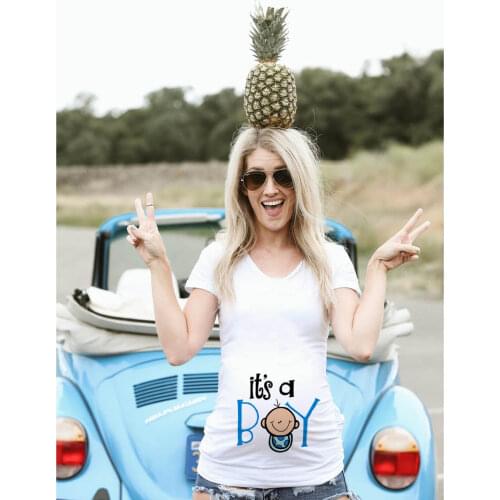 Pregnant Anouncement T-Shirts Cartoon Print Its A Boy/girl Maternity Tops Pregnancy Plus-Size Short Sleeve T-Shirt Clothes