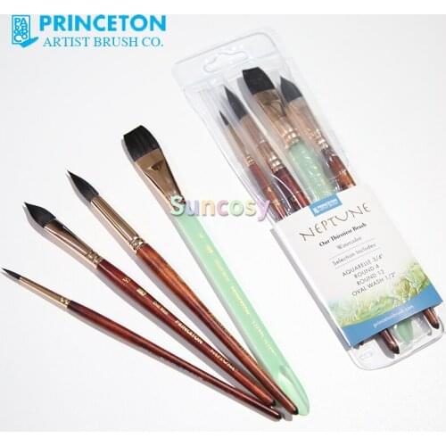 Princeton Artist Brush,Series 4750,4-Piece Synthetic Squirrel Watercolor Brush Set, Includes Aquarelle, Oval Wash & Round Brushe