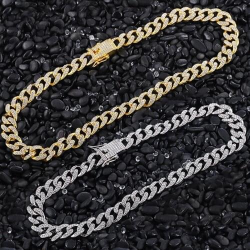 13mm Hip Hop Miami Curb Cuban Chain Necklace a set Iced Out chain Rhinestones CZ Rapper Link Silver Color Necklaces Men Jewelry